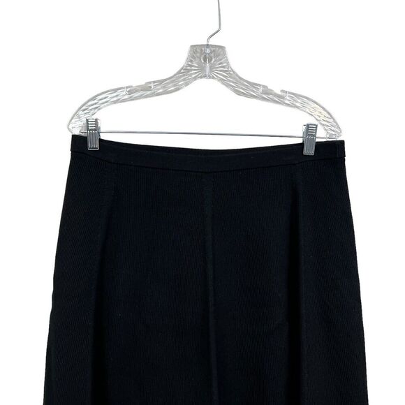 Theory Womens Mini Knit Skirt Stretch Elastic Waist Flared Ribbed‎ Black Size L - Picture 2 of 5